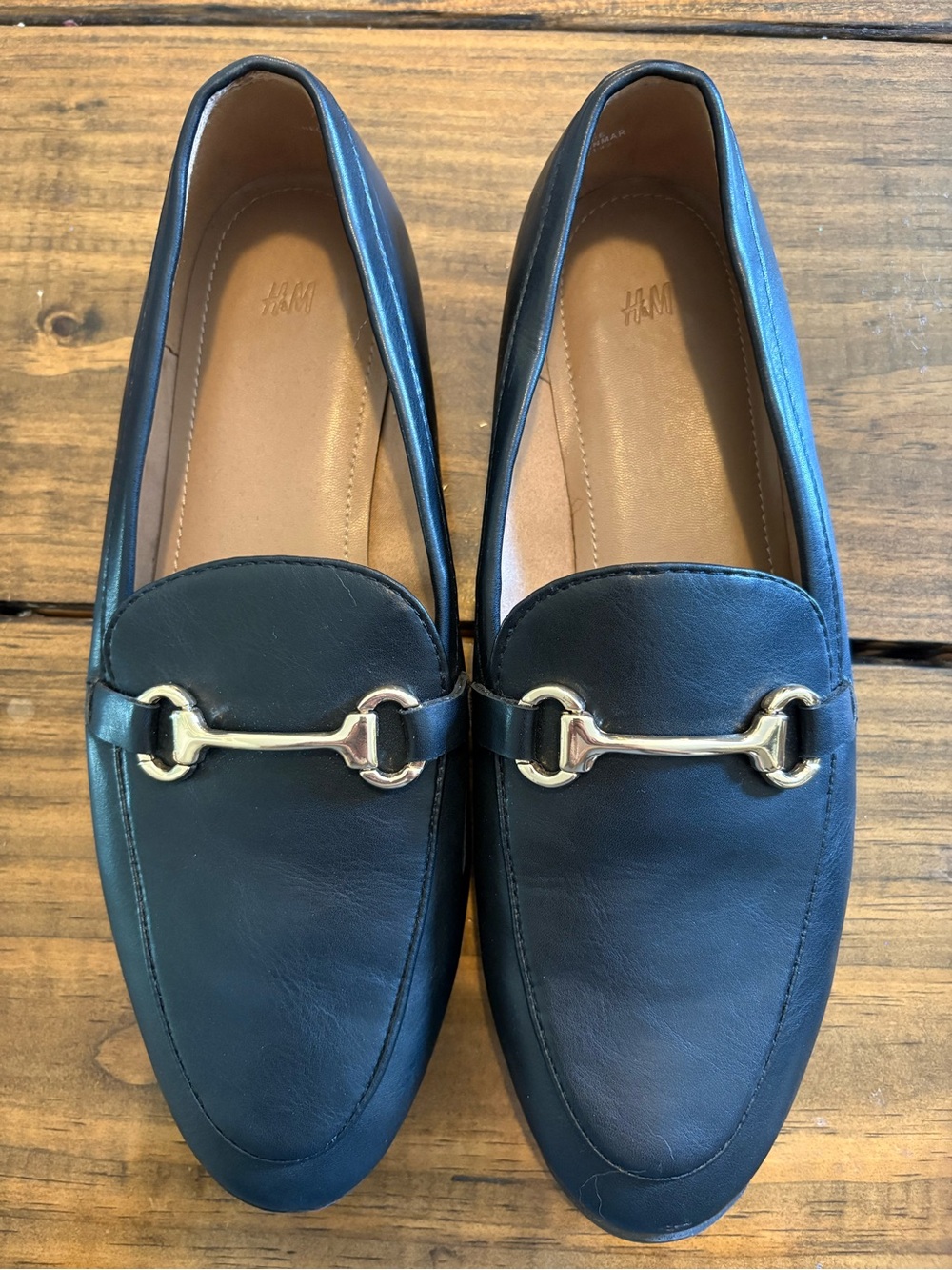 H&M Black Horsebit Loafers Gold Hardware Classic Slip-On Flats